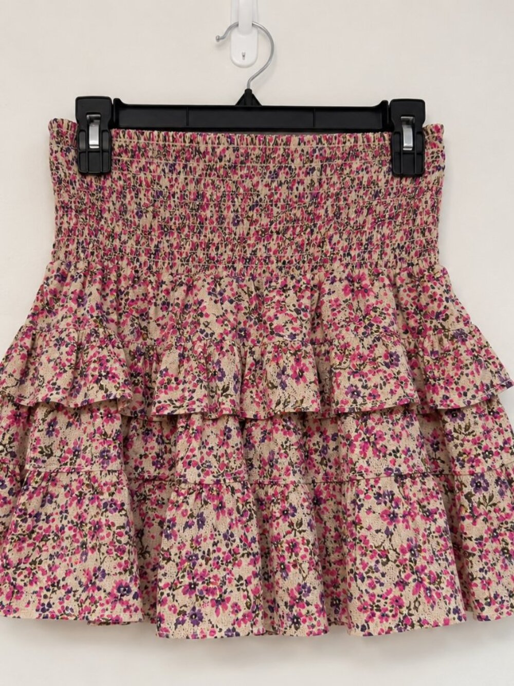 Olivaceous Smocked Tiered Ruffle Floral Mini Skirt Size S